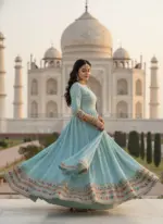 KB 3307 Faux Georgette Sequence Embroidery Wedding - Image 4