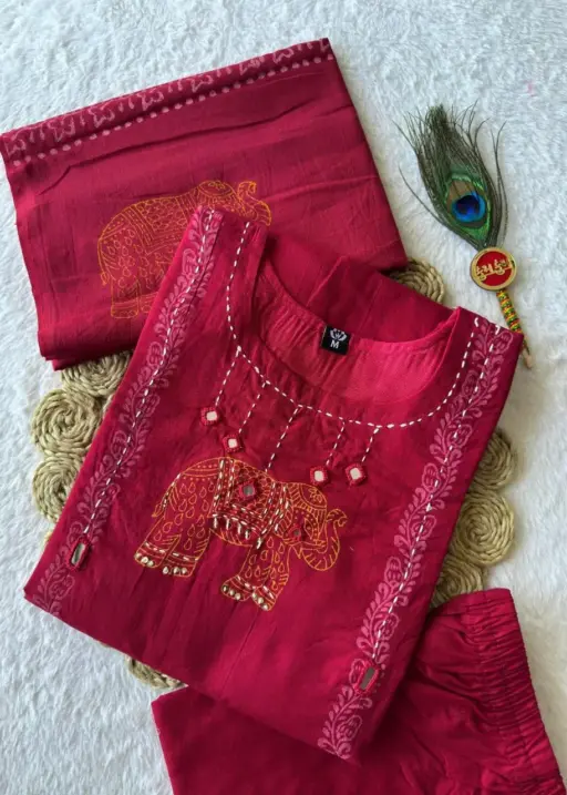 KR 392 Cherry Pure Cotton Hand Work