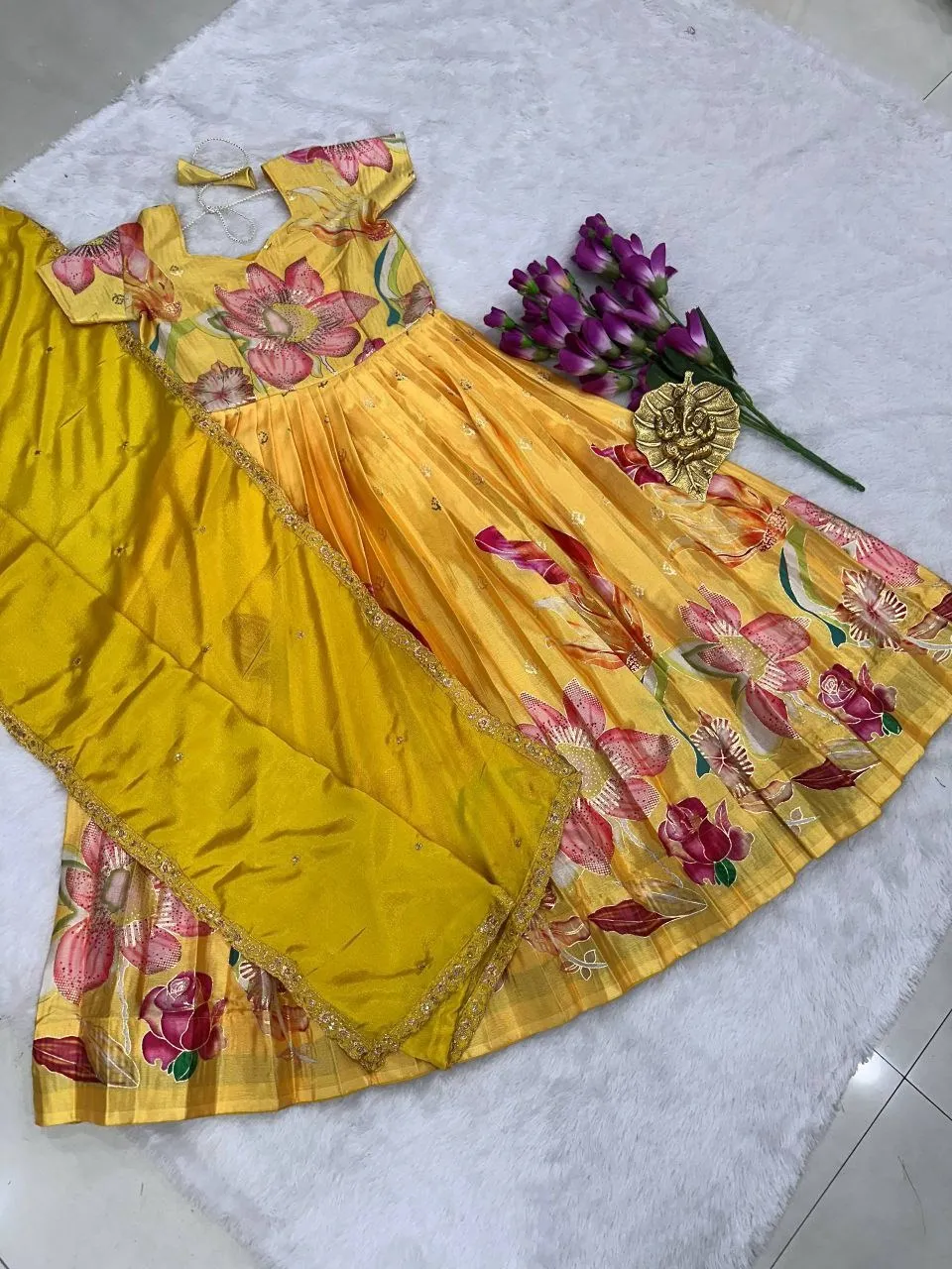 Pari Silk Digital Foil Printed Gown Dupatta Pari Silk Digital Foil Printed Gown Dupatta - Image 1