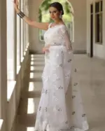 RBC 5074 White Organza Silk Floral Embroidery