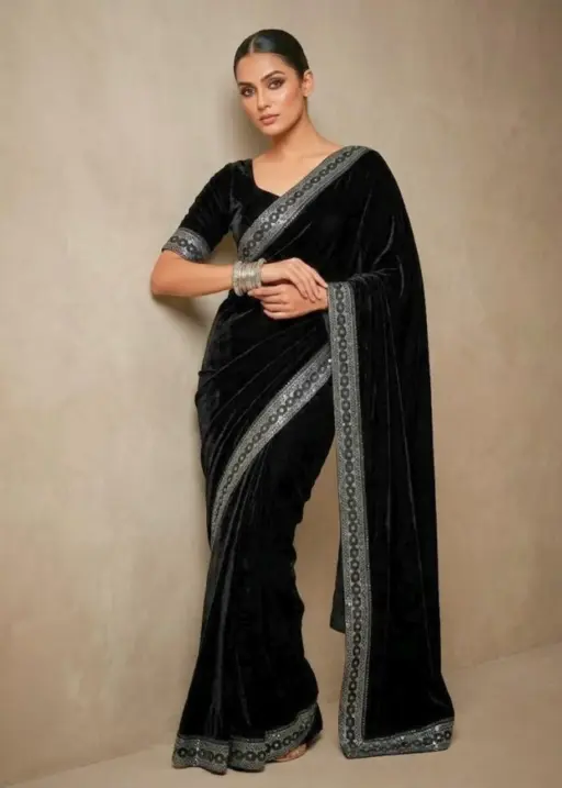 RBC 6050 Black Velvet Embroidery Lace Broder Winter