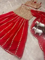 SBD 1812 Red Faux Georgette Mirror Work Ready to wear - Image 2