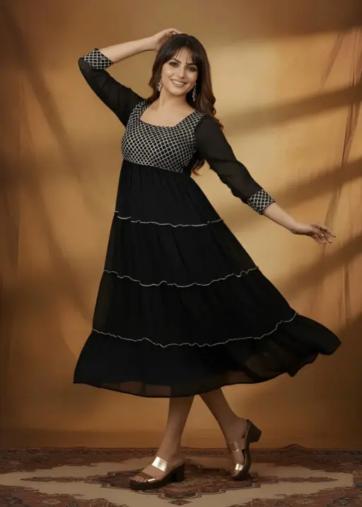 Shiv Vol 116 Black Georgette Long Kurti