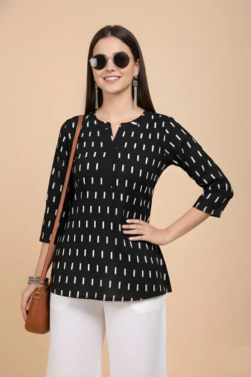 Shiv Vol 154 Black Cotton Blend Printed Short Top Shiv Vol 154 Black Cotton Blend Printed Short Top - Image 1