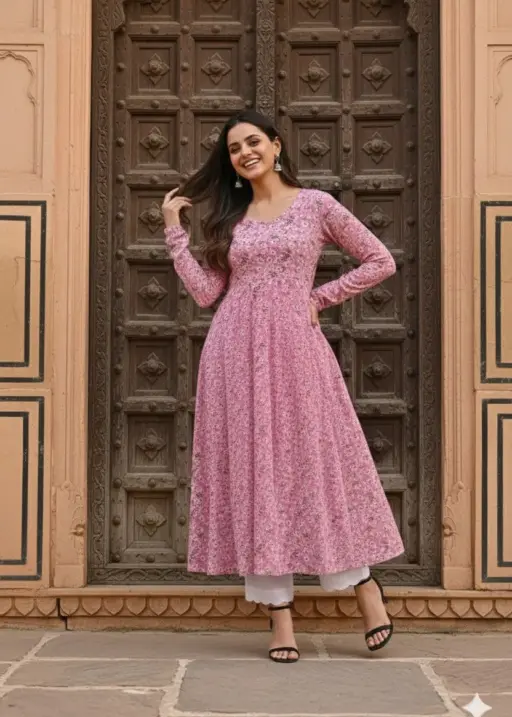 Shiv Vol 87 Pink Georgette Printed Long