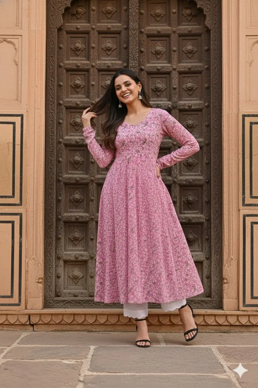 Shiv Vol 87 Pink Georgette Printed Long Shiv Vol 87 Pink Georgette Printed Long - Image 1