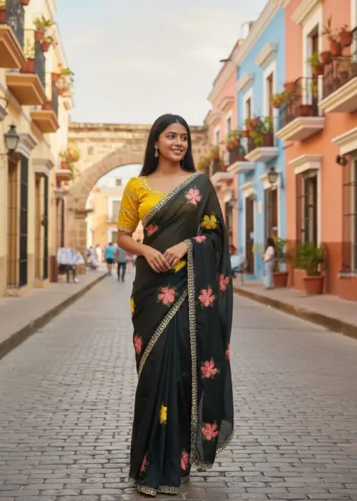 Bt 1305 B Viscose Rangoli Floral Embroidery Worked Fancy Saree Collection