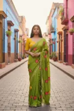 Bt 1305 B Viscose Rangoli Floral Embroidery Worked Fancy Saree Collection - Image 5