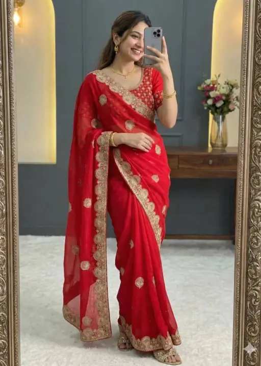 Bt 442 Beautiful Fandy Satin Silk Embroidered Saree Collection