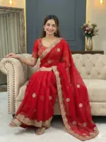 Bt 442 Beautiful Fandy Satin Silk Embroidered Saree Collection - Image 3