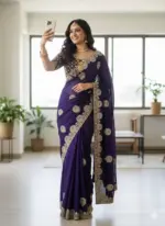 Bt 442 Beautiful Fandy Satin Silk Embroidered Saree Collection - Image 4