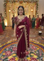 Bt 442 Beautiful Fandy Satin Silk Embroidered Saree Collection - Image 5