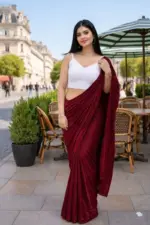 Delta White Blouse New Lycra Plain Fancy Saree Collection - Image 3