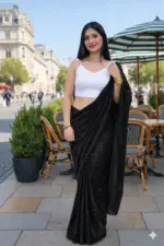 Delta White Blouse New Lycra Plain Fancy Saree Collection - Image 5