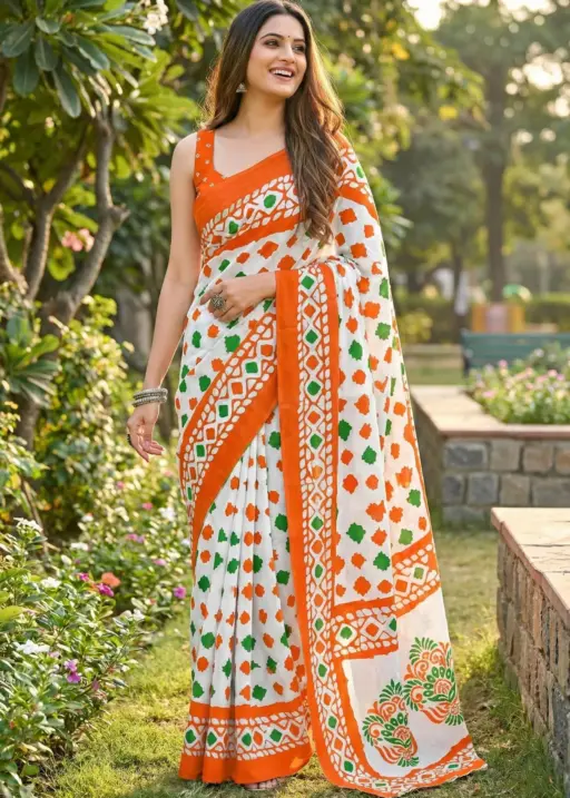 Df Trirang Cotton Printed Republic Day Special Tricolor Saree Collection