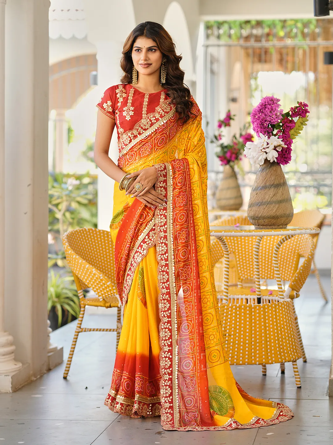 Jalnidhi Saloni Moss Chiffon with Fancy Bandhani Printed Saree Collection Jalnidhi Saloni Moss Chiffon with Fancy Bandhani Printed Saree Collection - Image 1