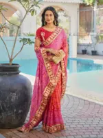 Jalnidhi Saloni Moss Chiffon with Fancy Bandhani Printed Saree Collection - Image 17