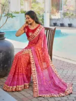 Jalnidhi Saloni Moss Chiffon with Fancy Bandhani Printed Saree Collection - Image 2