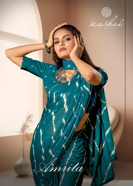 Kashvi Amrita Dull Moss Foil Printed Saree Collection