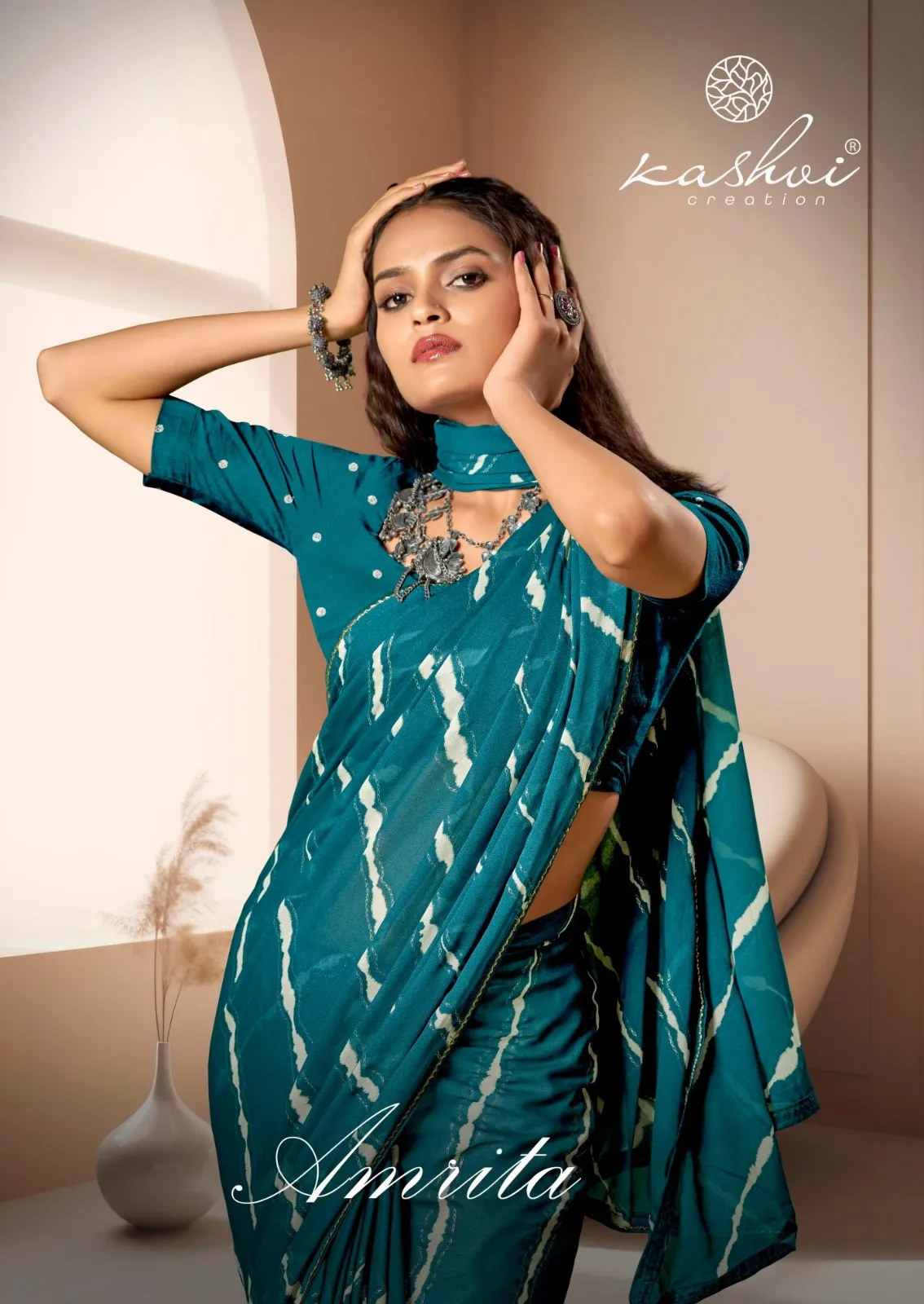 Kashvi Amrita Dull Moss Foil Printed Saree Collection Kashvi Amrita Dull Moss Foil Printed Saree Collection - Image 1