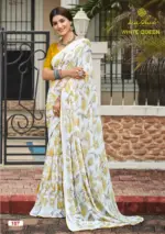 Kashvi White Queen Georgette Casual Wear Saree Collection - Image 10
