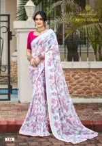 Kashvi White Queen Georgette Casual Wear Saree Collection - Image 3