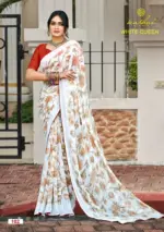 Kashvi White Queen Georgette Casual Wear Saree Collection - Image 4