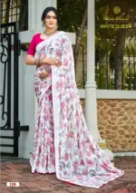 Kashvi White Queen Georgette Casual Wear Saree Collection - Image 6
