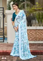 Kashvi White Queen Georgette Casual Wear Saree Collection - Image 8