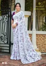 Kashvi White Queen Georgette Casual Wear Saree Collection - Image 9