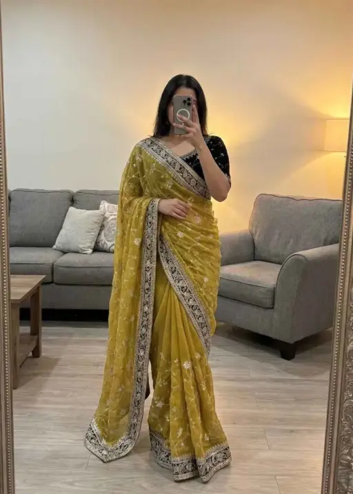 Kc 207 Moss Silk Sequins and Zari Worked Designer Saree Collection