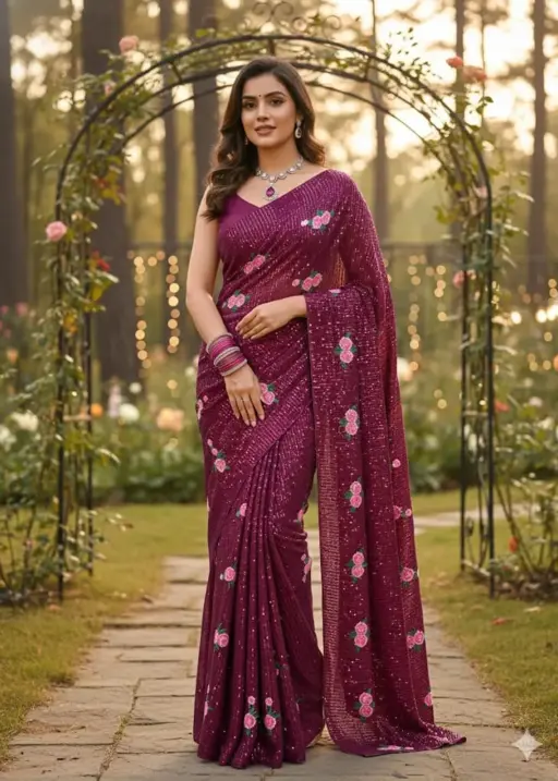 Kc 57 Georgette Multi Thread Sequence Worked Beautiful Saree Collection