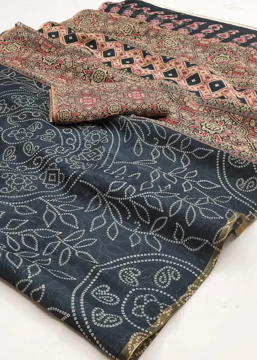 Rajyog Chanderi C 1 to C 12 Linen with Ajarakh Kalamkari Printed Saree