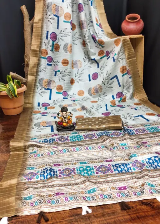 Scvc Radha Handloom Silk Ikkat Printed Fancy Saree Collection