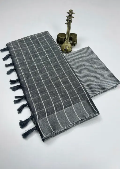 Scwt Linen a Linen Woven Tassel Daily Wear Saree Collection