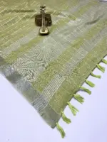 Scwt Linen a Linen Woven Tassel Daily Wear Saree Collection - Image 10