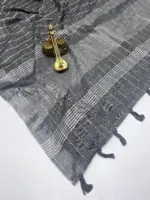 Scwt Linen a Linen Woven Tassel Daily Wear Saree Collection - Image 6