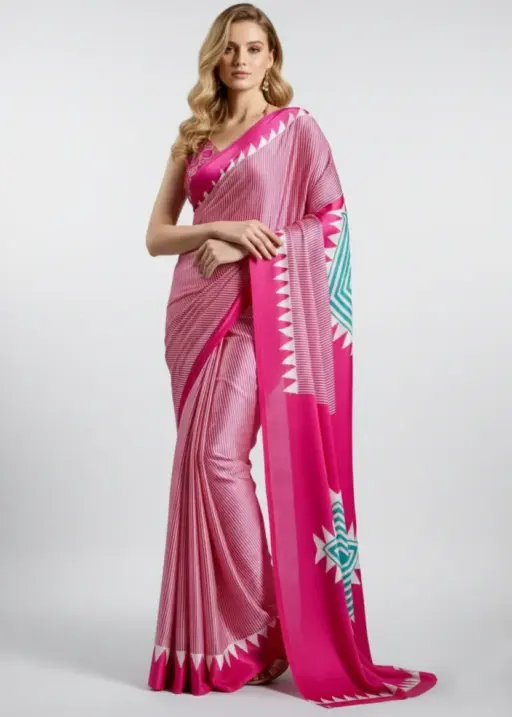 Sf Temple Japan Satin Ajrakh Printed Fancy Saree Collection