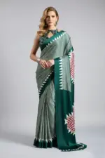 Sf Temple Japan Satin Ajrakh Printed Fancy Saree Collection - Image 8