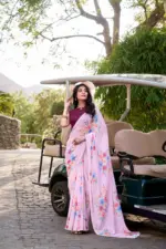 Taraa L 7041 Weighless Marbal Floral Printed Beautiful Saree Collection - Image 3