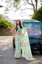 Taraa L 7041 Weighless Marbal Floral Printed Beautiful Saree Collection - Image 4