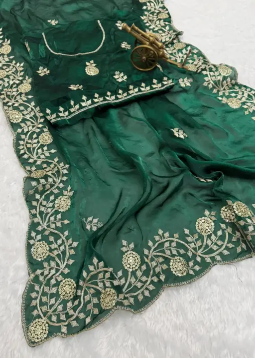 Vt 6083 T Fandy Satin Embroidery Worked Premium Saree Collection