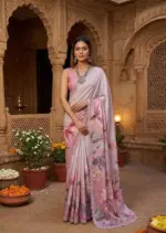 Kc 909 Satin Georgette with Hand Print Designer Saree - Image 4