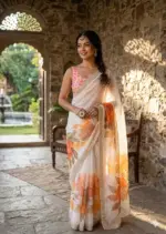 Kc 909 Satin Georgette with Hand Print Designer Saree - Image 5