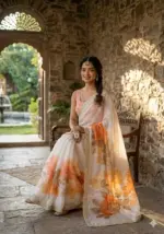 Kc 909 Satin Georgette with Hand Print Designer Saree - Image 7