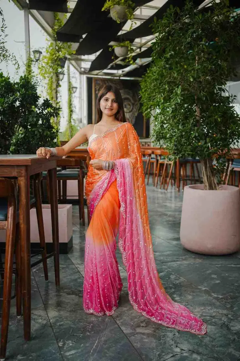 Kc 944 Space Silk Dual Shade Beeds Worked Designer Saree Collection Kc 944 Space Silk Dual Shade Beeds Worked Designer Saree Collection - Image 1