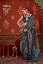 Kreshva Kalki Silk Ikkat Design with Hand Marmo Finish Saree Collection - Image 12