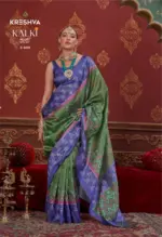 Kreshva Kalki Silk Ikkat Design with Hand Marmo Finish Saree Collection - Image 5