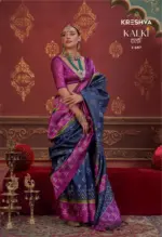 Kreshva Kalki Silk Ikkat Design with Hand Marmo Finish Saree Collection - Image 6