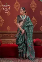 Kreshva Kalki Silk Ikkat Design with Hand Marmo Finish Saree Collection - Image 8